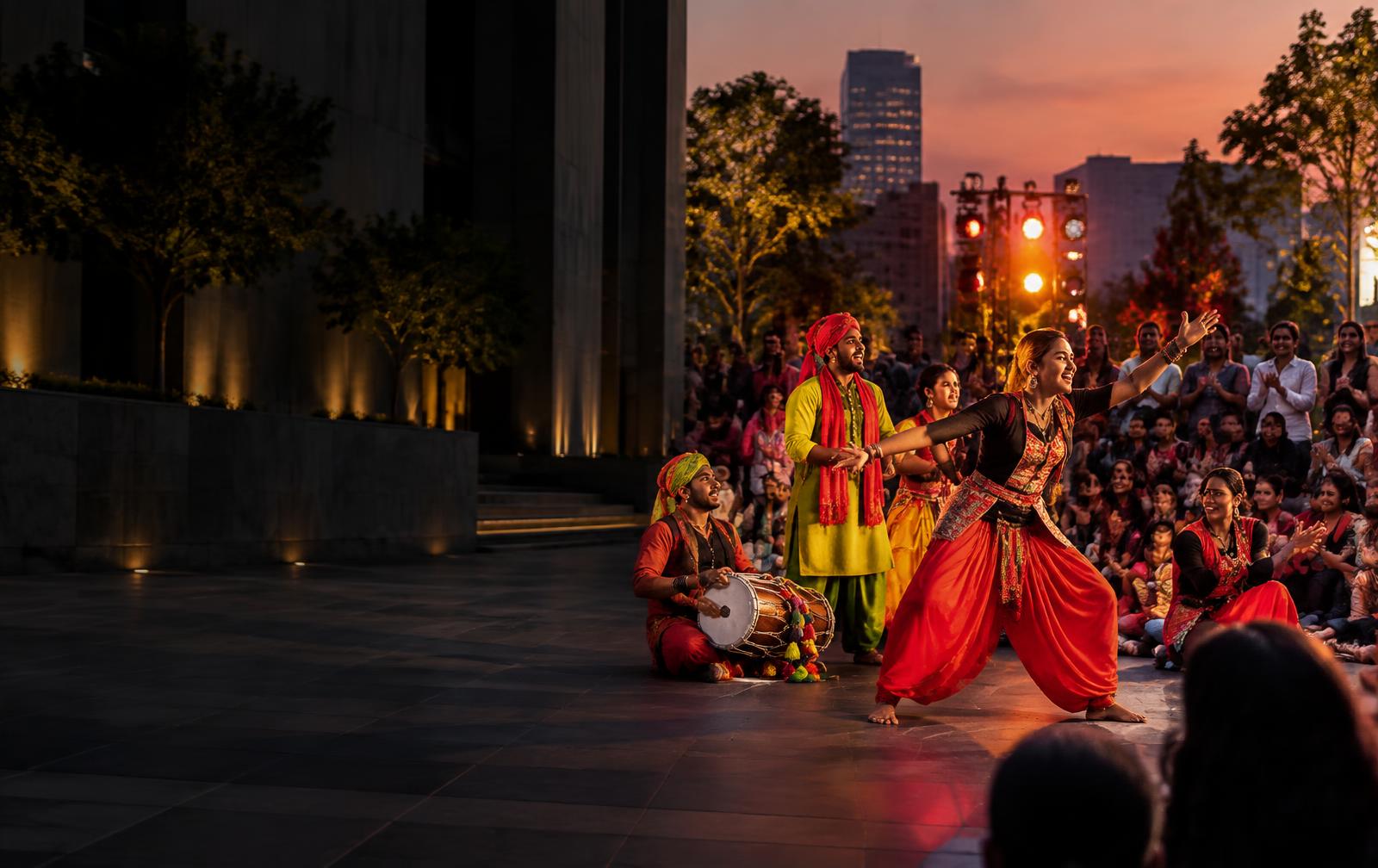 Live performers engaging a crowd at an outdoor activation